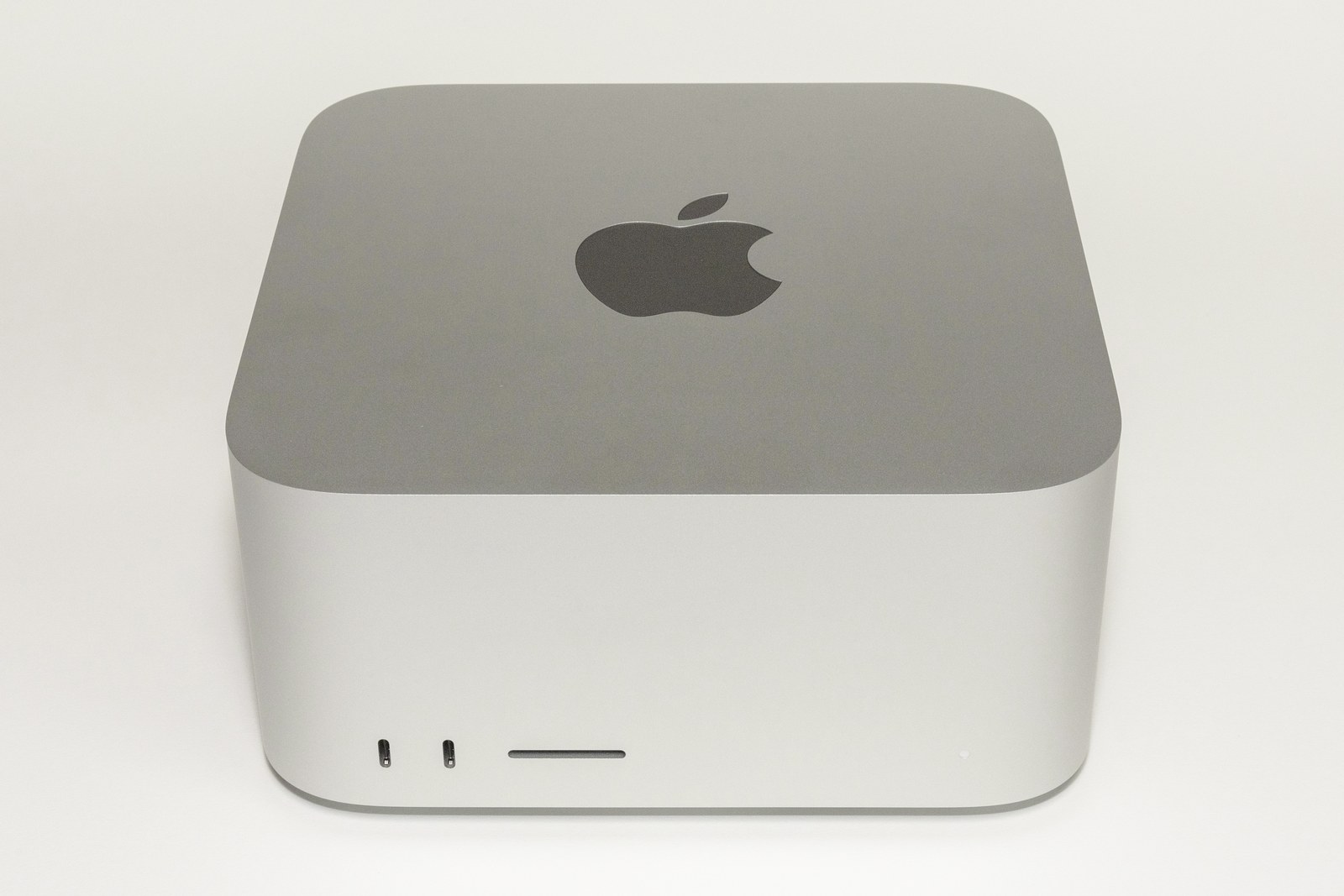 Front view of a 2022 Apple Mac Studio, the previous generation.